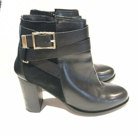 Topshop Buckle Bootie Ankle Boot Black Leather - Picture 2 of 8